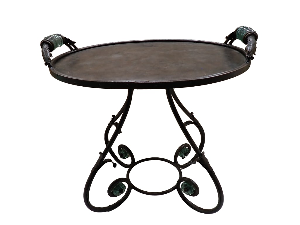 Ornate Butlers Tray Table Carved Leaf Design with Glass Adornments (1 of 5)