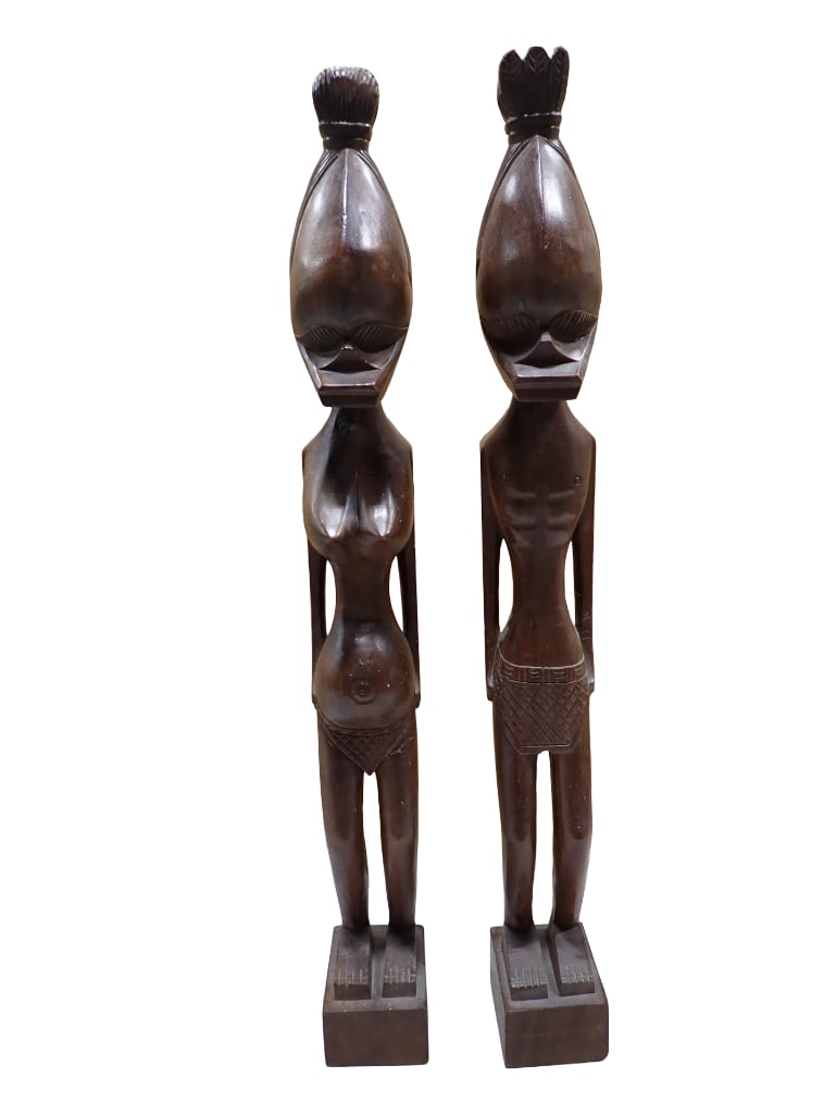 Large Pair of 30" Carved Wood African Fertility Statues (1 of 8)