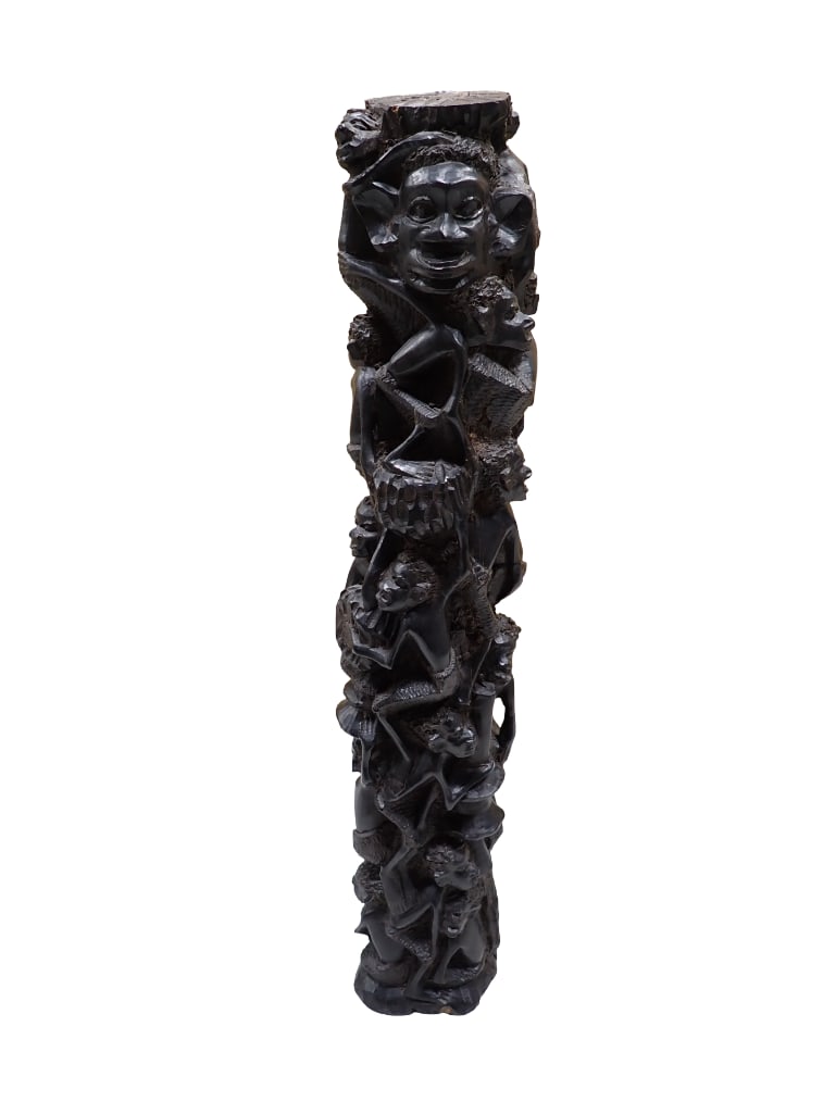 21" African Statue Carved and Signed by Makonde Ebony Wood (1 of 7)