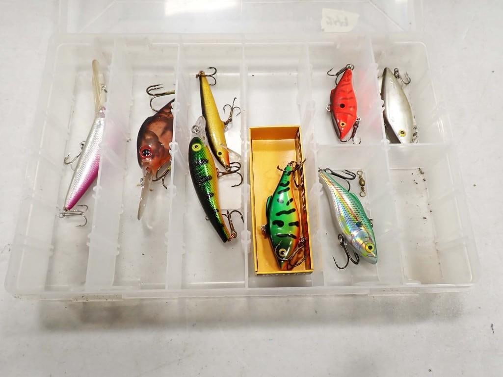 Lot of 8 Fishing Crank Baits and Lures: Lot of 8 Fishing Crank Baits and Lures All pictures are considered part of the description and should be examined carefully by bidders. Live Auctioneers is now offering Live Shipping through them. Thi