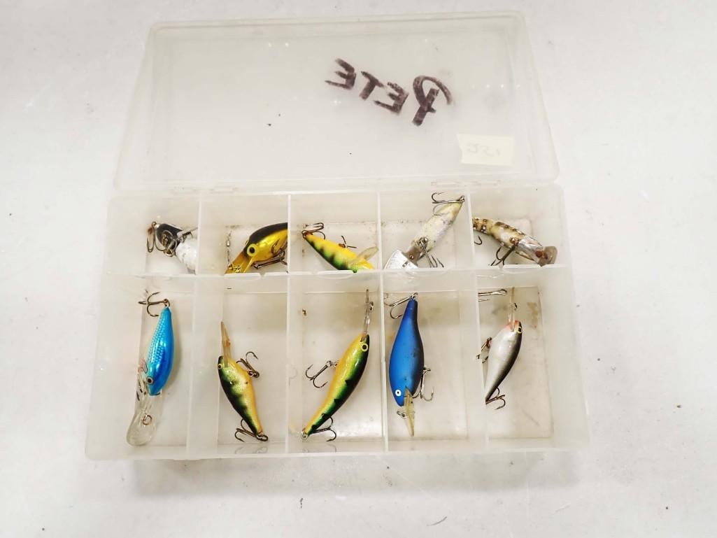 Lot of 10 Fishing Crank Baits and Lures incl Some Vintage: Lot of 10 Fishing Crank Baits and Lures incl Some Vintage All pictures are considered part of the description and should be examined carefully by bidders. Live Auctioneers is now offering Live Shippin