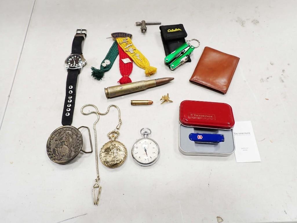 Lot of Smalls incl Vicotrinox Knife, Watch, Ammo Shell, Webelos Pins, and More: Lot of Smalls incl Vicotrinox Knife, Watch, Ammo Shell, Webelos Pins, and More Watches are untested. All pictures are considered part of the description and should be examined carefully by bidde