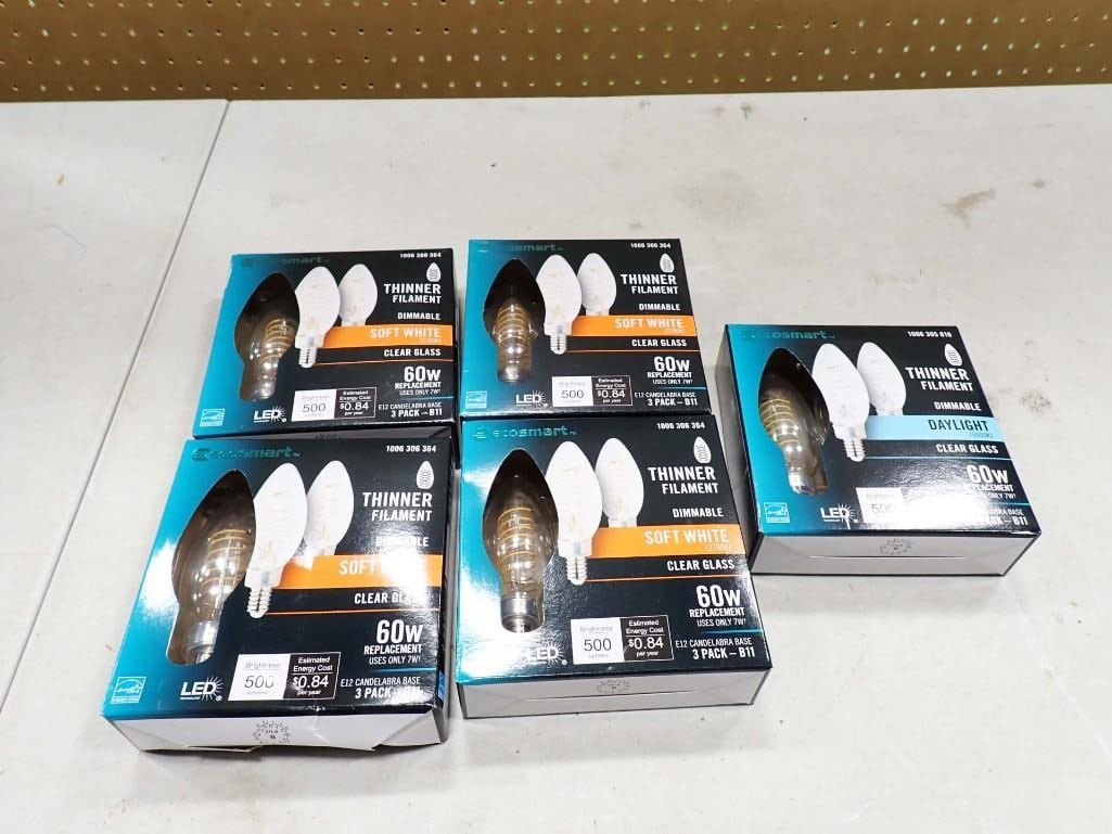 15 Ecosmart Dimmable Soft White 60W Candelabras Base Light Bulbs New in Box (1 of 2)