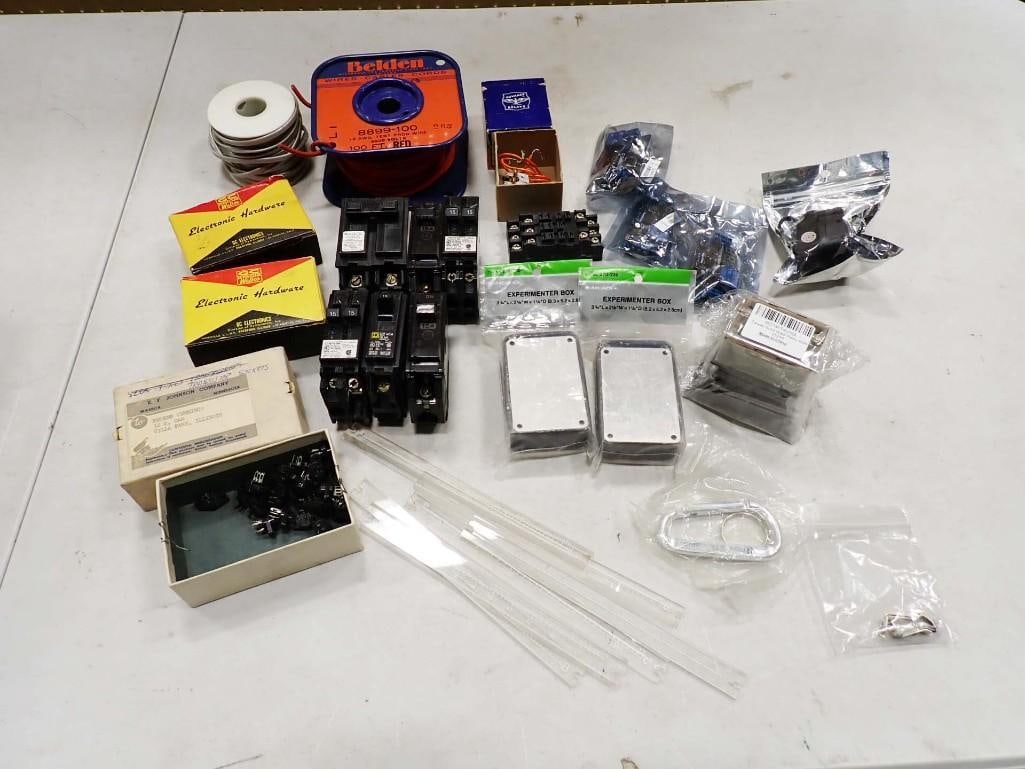 Lot of Misc Electrical Parts, Circuit Breakers, Spool of Wire, Transistors, etc (1 of 8)
