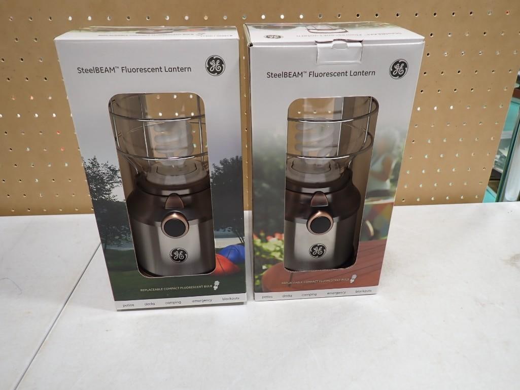 Lot of 2 New GE StealBeam Florescent Lanterns New in Box Camping Lanterns: Lot of 2 New GE StealBeam Florescent Lanterns New in Box Camping Lanterns All pictures are considered part of the description and should be examined carefully by bidders. Live Auctioneers is now off