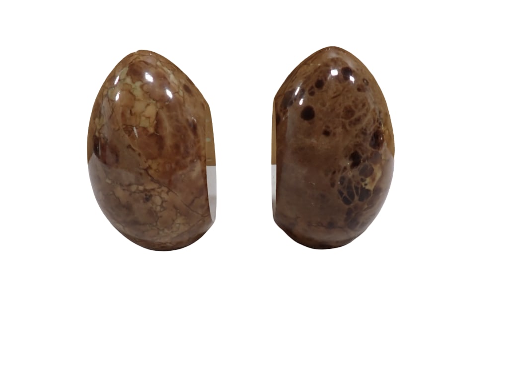 Lot of 2 Italian Polished Marble or Alabaster Bookends Ostrich Egg Shaped, Made in Italy Sticker on (1 of 5)