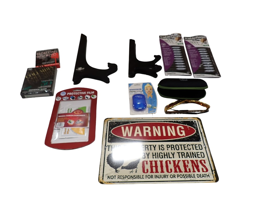 Warning Chickens Metal Sign, Elvis Style Sunglasses, 8 Track Cartridge, and More: Warning Chickens Metal Sign, Elvis Style Sunglasses, 8 Track Cartridge, and More All pictures are considered part of the description and should be examined carefully by bidders. Live Auctioneers is