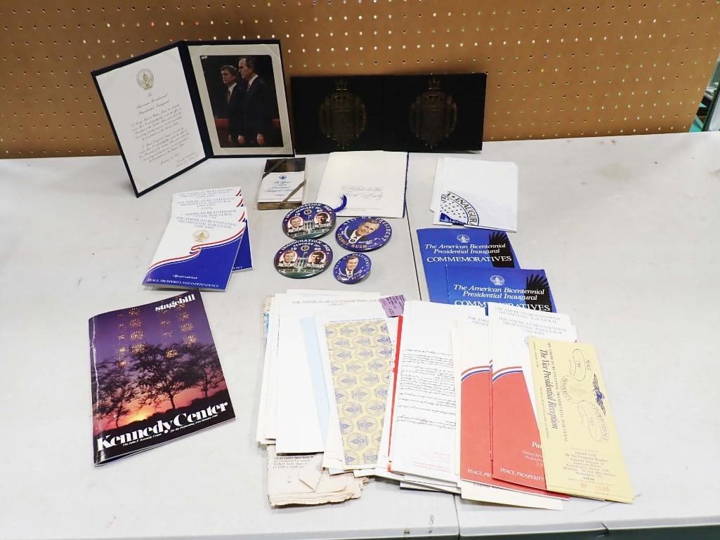 1989 President Bush Inaugural Metal, Pins, Tickets, Ephemera, and More: 1989 President Bush Inaugural Metal, Pins, Tickets, Ephemera, and More All pictures are considered part of the description and should be examined carefully by bidders. Live Auctioneers is now offering