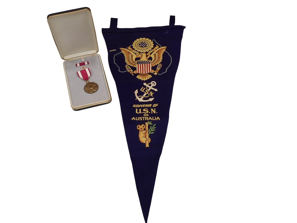 Meritorious Service Medal with Vintage USN Australia Pennant Banner (1 of 8)