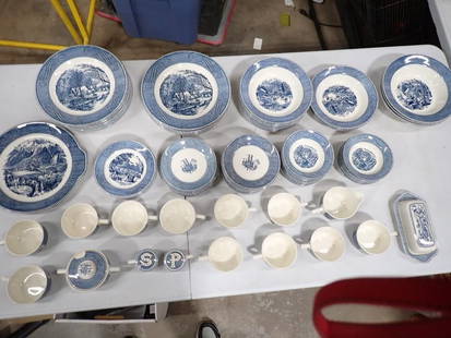 Set of Currier & Ives China Dinnerware: Set of Currier & Ives China Dinnerware Condition: some chipped. Includes everything that you see. All pictures are considered part of the description and should be examined