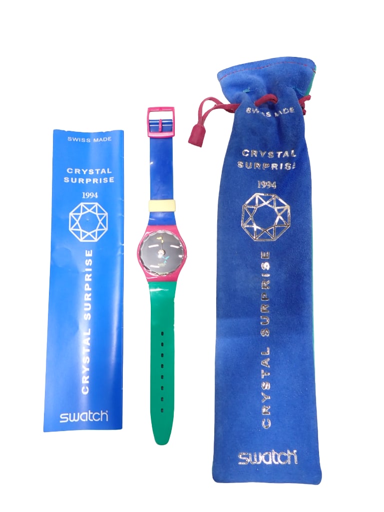 1994 Crystal Surprise Swatch Watch: 1994 Crystal Surprise Swatch Watch Condition: untested All pictures are considered part of the description and should be examined carefully by bidders. Live Auctioneers is now offering
