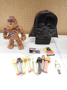 Star Wars Lot incl Darth Vader Case, Galactic Heroes Mega Mighties Chewbacca Action Figure,: Star Wars Lot incl Darth Vader Case, Galactic Heroes Mega Mighties Chewbacca Action Figure, Pez Dispensers, Topps Trading Cards, Etc All pictures are considered part of the description and should be