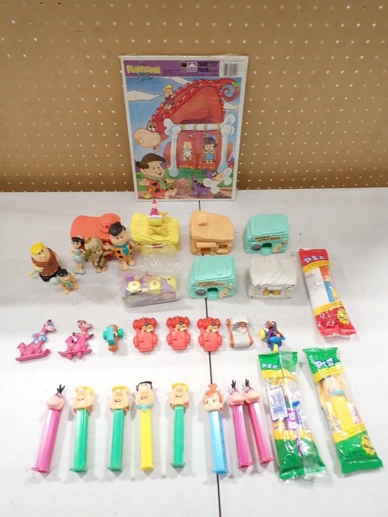 Flintstones Lot incl Vtg 1987 Flintstone Kids Frame Tray Puzzle Sealed, Figures, Pez Dispensers, etc (1 of 10)