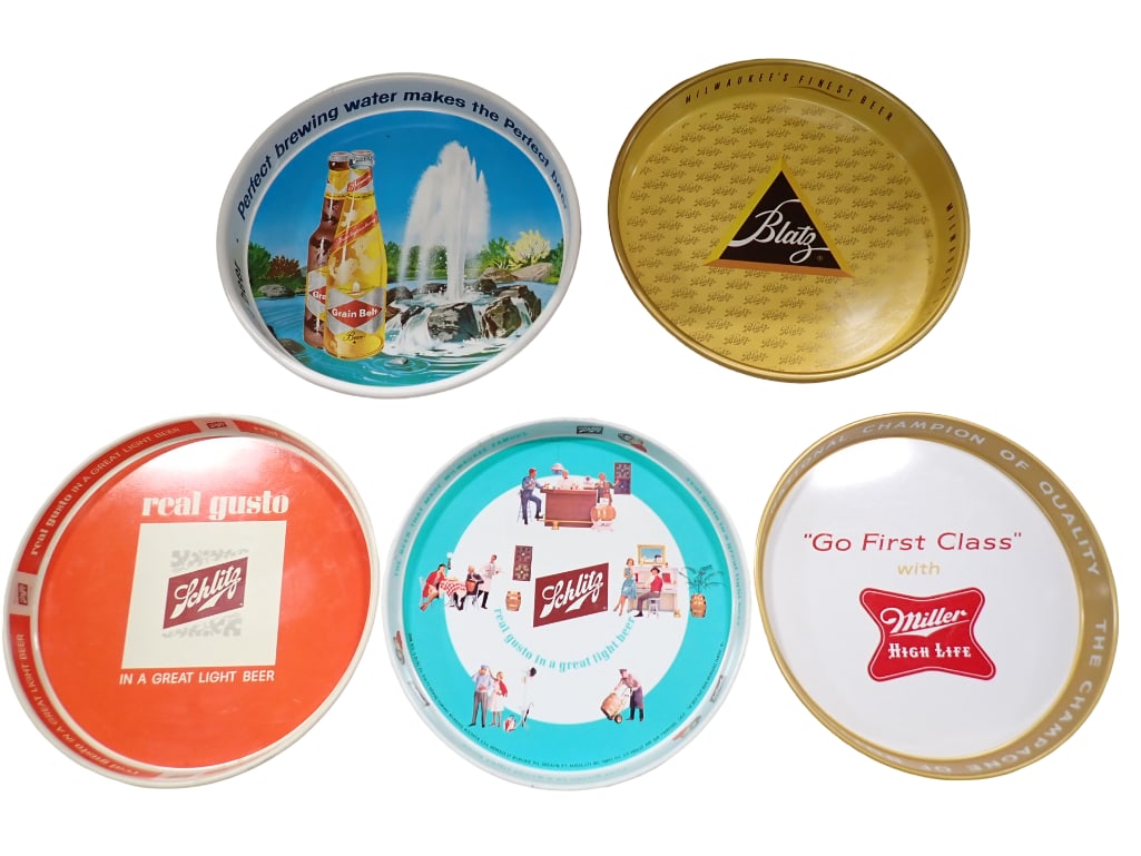 5 Vintage Beer Trays incl Blatz, Grain Belt, 2 Schlitz, Miller High Life (1 of 16)