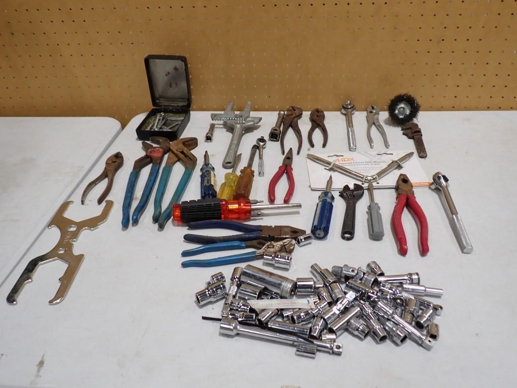 Tool Lot including Assorted Pliers, Cutters, Socket Wrenches, sockets, Screwdrivers, etc. (1 of 8)
