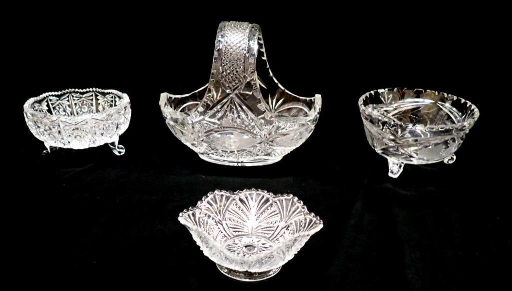 Crystal Lot including Footed Dishes, Basket, etc.: Crystal Lot including Footed Dishes, Basket, etc. All pictures are considered part of the description and should be examined carefully by bidders. Live Auctioneers is now offering Live Shipping throug