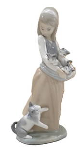 Lladro Following her Cats Porcelain Figurine: Lladro Following her Cats Porcelain Figurine All pictures are considered part of the description and should be examined carefully by bidders. Live Auctioneers is now offering Live Shipping through the
