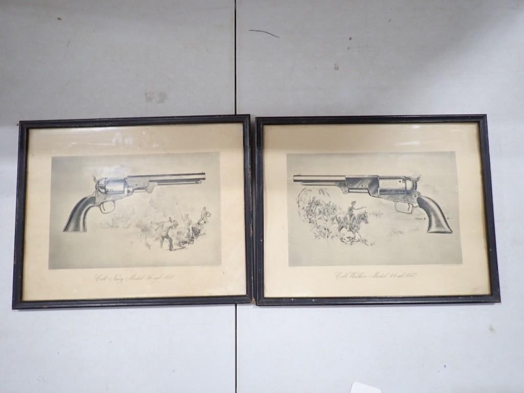 Pair of Vintage Framed Colt Gun Prints - Colt Walker Model 44 Cal 1847 and Colt Navy Model 36 Cal 18: Pair of Vintage Framed Colt Gun Prints - Colt Walker Model 44 Cal 1847 and Colt Navy Model 36 Cal 1851 11x14" All pictures are considered part of the description and should be examined carefully b