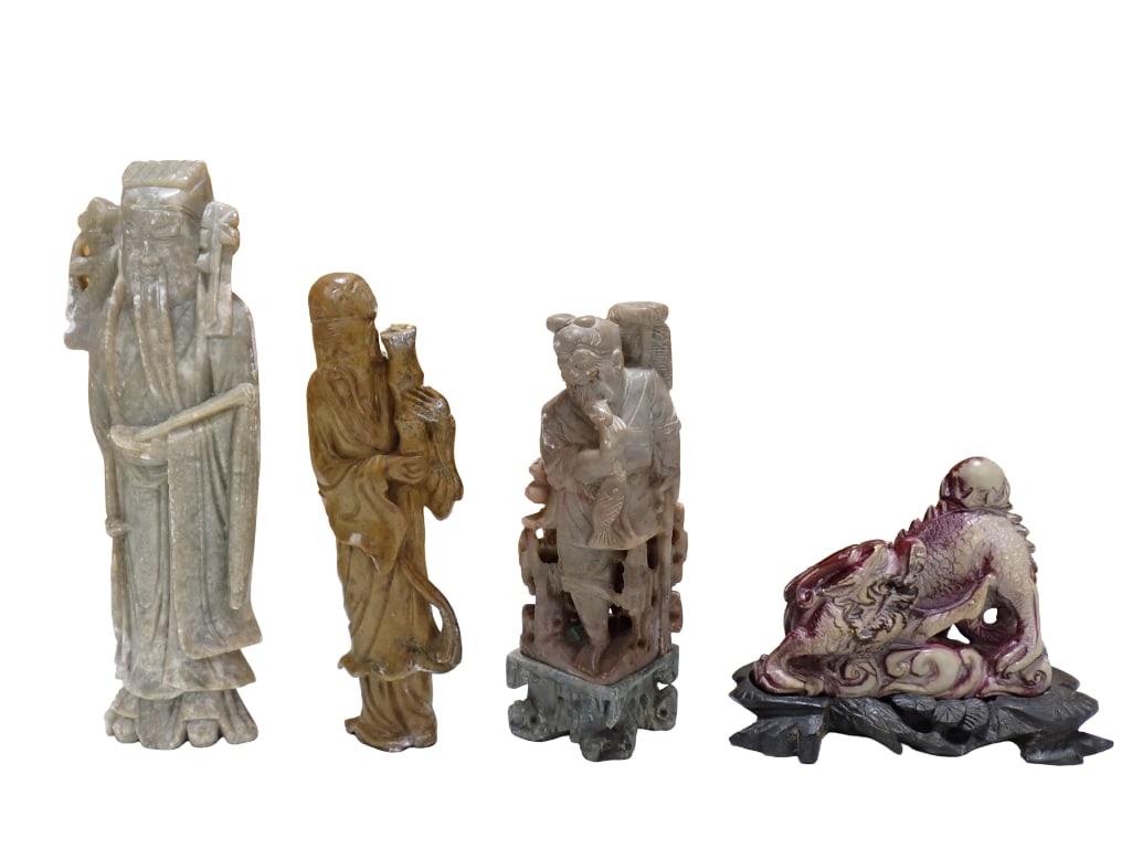 Lot of Carved Stone Asian Style Figurines: Lot of Carved Stone Asian Style Figurines All pictures are considered part of the description and should be examined carefully by bidders. Live Auctioneers is now offering Live Shipping through them.&