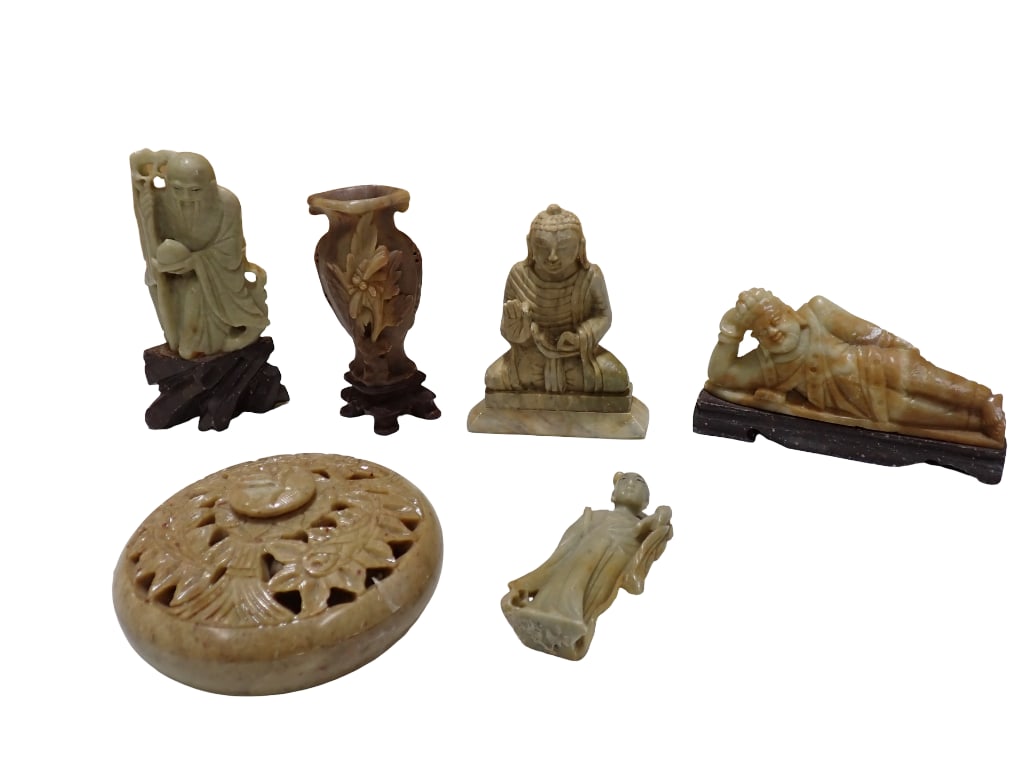 Lot of Assorted Carved Stone Asian Style Figurines, Trinket Dish, etc. (1 of 11)