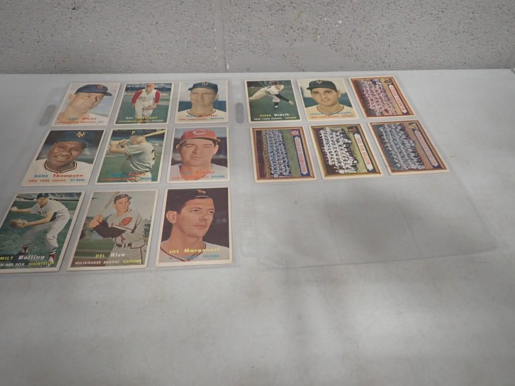 Lot of 15 Topps Base ball cards from 1957 including 4 team cards: Lot of 15 Topps Base ball cards from 1957 including 4 team cards All pictures are considered part of the description and should be examined carefully by bidders. Live Auctioneers is now offering Live 