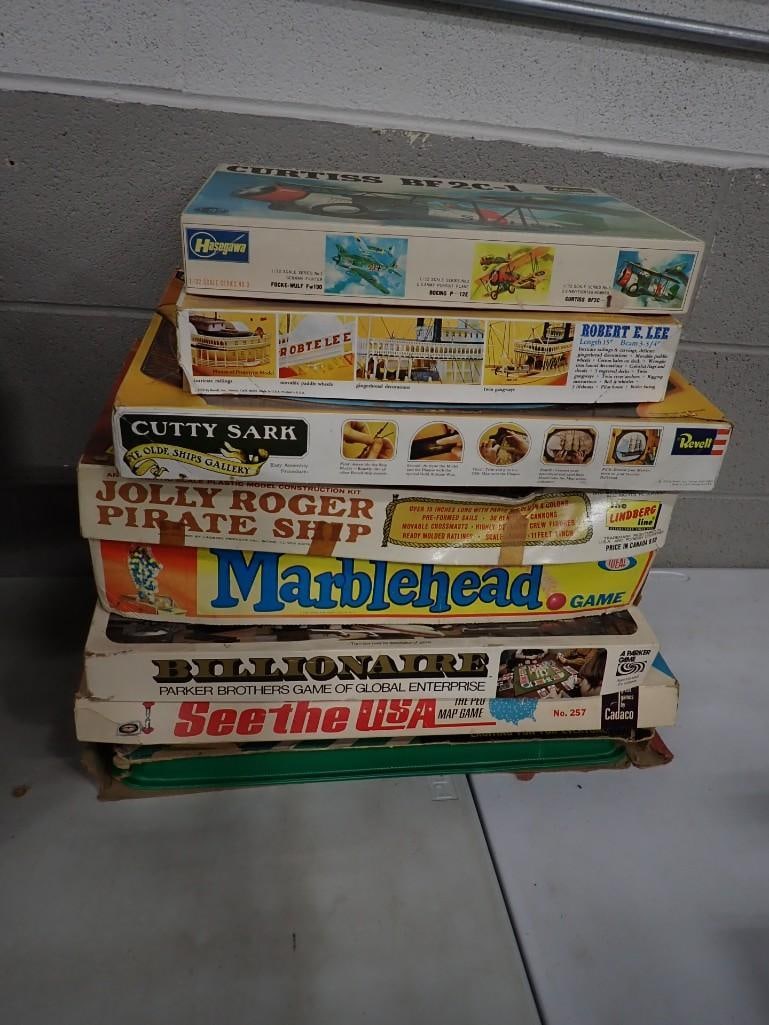 Lot of Model Kits, and Board Games including Cutty Sark, Jolly Roger, Marblehead Game, Billionaire, (1 of 10)