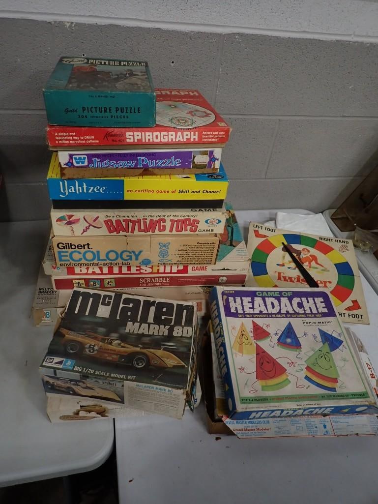 Lot of assorted Vintage Games and Model Kits, etc. including Twister, Yahtzee, Battling Tops, Spirog (1 of 7)