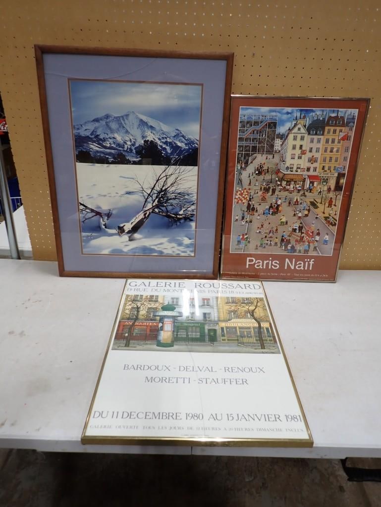 Framed Prints including Mountain snow picture (cracked Glass), Paris Naif, and Galerie Roussard Fren: Framed Prints including Mountain snow picture (cracked Glass), Paris Naif, and Galerie Roussard French Gallery All pictures are considered part of the description and should be examined carefully by b