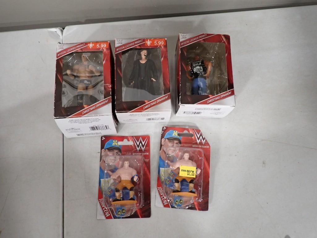 Lot of Wrestling Superstar Figurines / Christmas Ornaments including Jon Cena, The Rock, Stone Cold: Lot of Wrestling Superstar Figurines / Christmas Ornaments including Jon Cena, The Rock, Stone Cold Steve Austin, The Undertaking All pictures are considered part of the description and should be exam