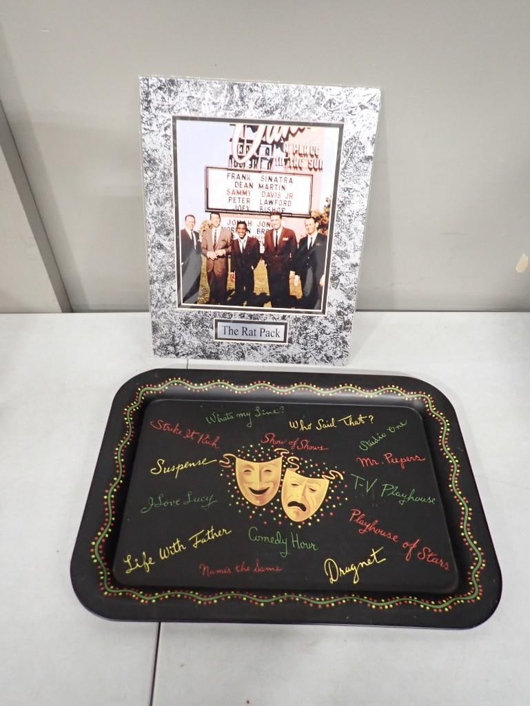 TV Show Advertising Tray Circa 1950's plus a Rat Pack Wall Hanging (1 of 4)
