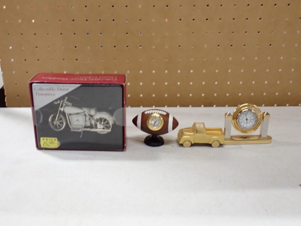 Collectible Clocks including Motorcycle, Football, Truck, etc.: Collectible Clocks including Motorcycle, Football, Truck, etc. All pictures are considered part of the description and should be examined carefully by bidders. Live Auctioneers is now offering Live Sh