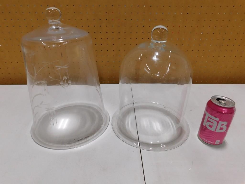 Pair of Glass Bell Jars including one with etched Floral Design, Made in Poland (1 of 5)