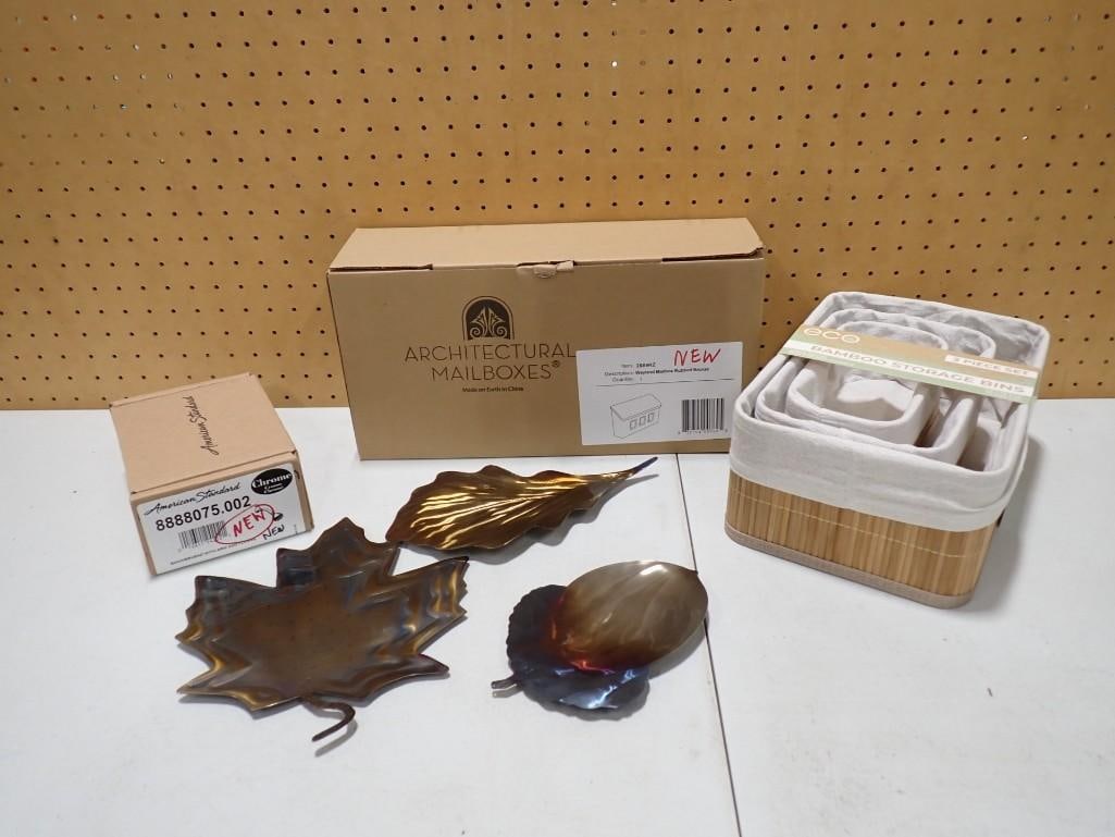 Misc Lot including Bamboo Storage Bins, Architectural Mail BOx, Metal Wall Hangings, American Standa (1 of 11)
