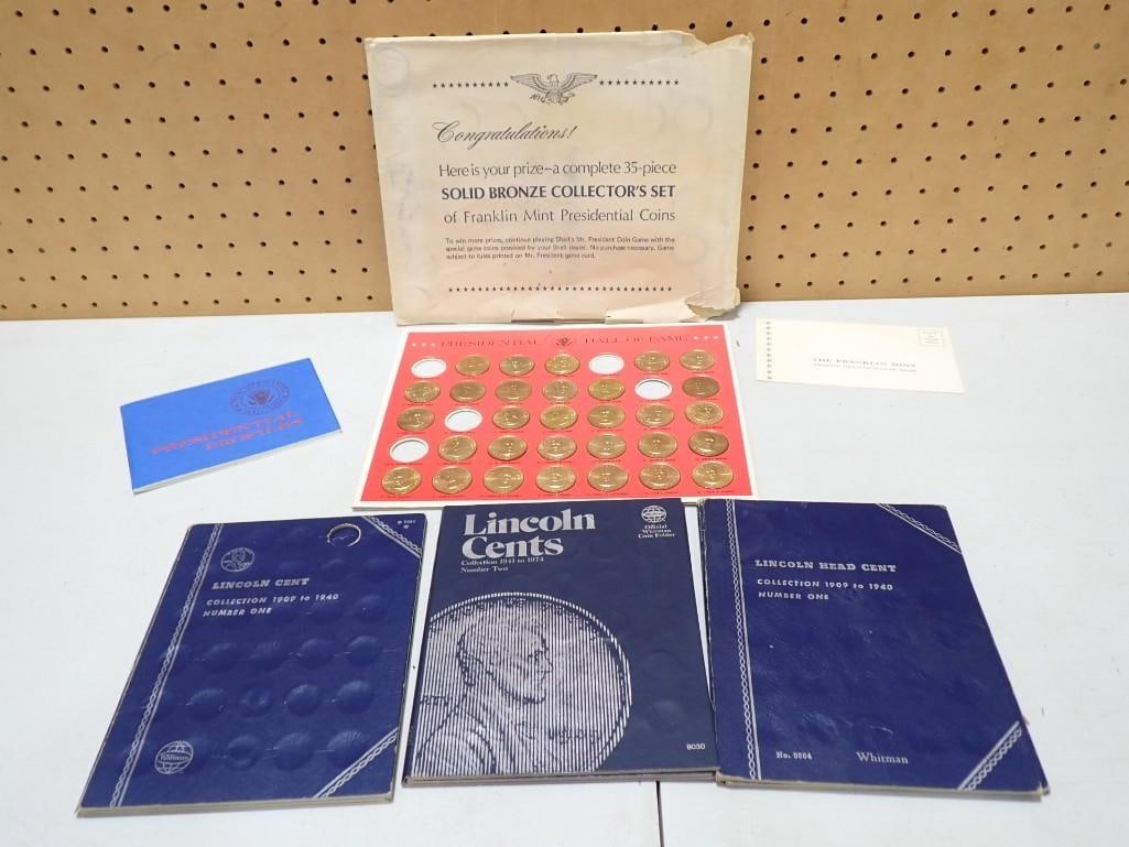 Coin Lot including Bronze Franklin Mint Presidential Coins (some missing), and some Lincoln Cents: Coin Lot including Bronze Franklin Mint Presidential Coins (some missing), and some Lincoln Cents All pictures are considered part of the description and should be examined carefully by bidders. Live 