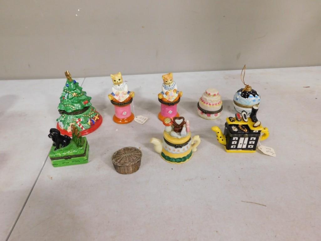 Lot of Trinket Boxes including Christmas, Cats, Teapots, etc.: Lot of Trinket Boxes including Christmas, Cats, Teapots, etc. All pictures are considered part of the description and should be examined carefully by bidders. Live Auctioneers is now offering Live Shi