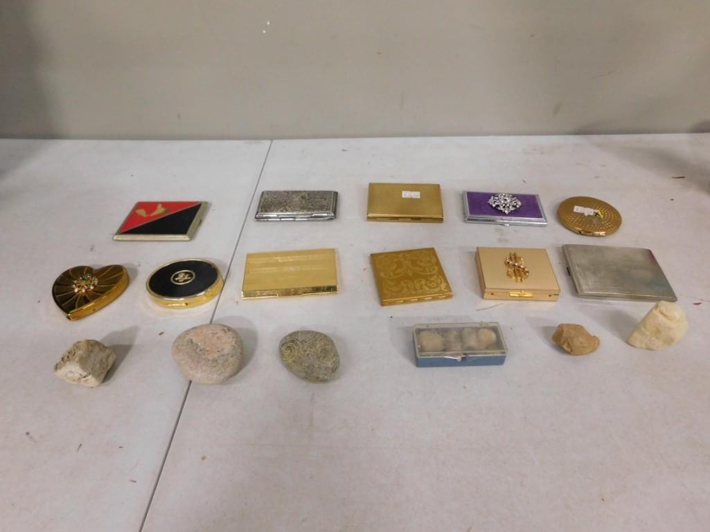 Lot of Assorted Vintage Cigarette Holders, Compacts, Calculator, Decorative Rocks, etc. (1 of 6)