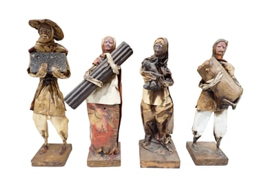 4 Vintage Folk Art Paper Mache Figures