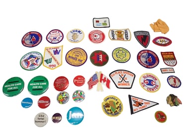 Lot of Embroidered Patches, Pinback Buttons, Etc