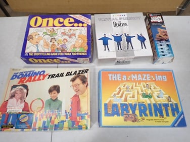 Lot of Board Games and Toys incl The Beatles Trivial Pursuit, Domino Rally Trail Blazer,