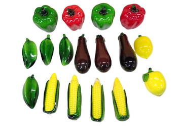 Lot of Art Glass Vegetables and Fruits incl Eggplants, Peppers, Corn, Lemons