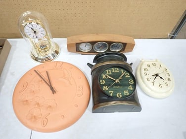 Vintage MCM Airguide Weather Station Plus 4 Clocks incl Anniversary Clock and 3 Wall Clocks