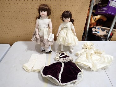 2 Porcelain Dolls incl 1 Whited House Creations Jointed with Wrist Tag