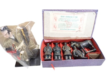 Vintage Reproduction Terra Cotta Chinese Warriors Figures and a Chinese Style Doll or Figure