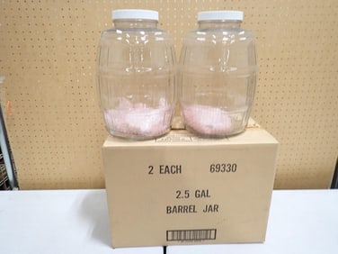 2 Large 2.5 Gallon Barrel Jars with Original Box