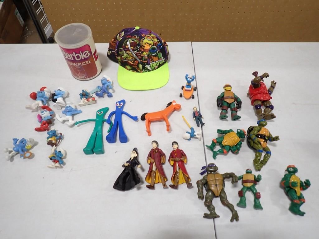 Small Toys Lot incl Teenage Mutant Ninja Turtles TMNT Figures, Smurfs Figures, Gumby, Pokey, (1 of 9)