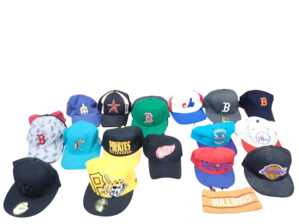 Lot of Baseball Caps, Hat, Etc incl Pittsburgh Pirates, Charlotte Hornets, 76ers, Washington Bullets (1 of 11)