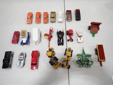 Small Toys incl 2 Die Cast Dukes of Hazzard General Lee Die Cast Cars, Batmobile, Farm Toys,