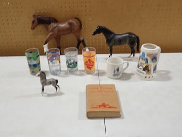 Horse / Horse Racing Lot including Figurines, Lone Ranger Book, Kentucky Derby , Arlington Millions