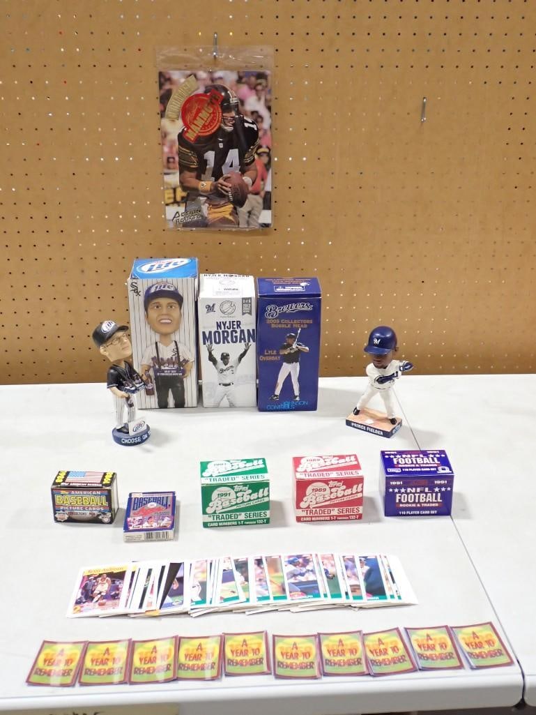 Sports Lot including Topps Baseball Traded Series, Score Football, Bobble Heads, assorted Cards, etc (1 of 8)