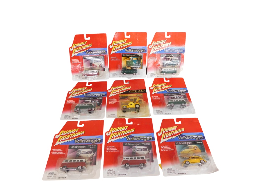 9 Johnny Lightning Die Cast Cars and Vehicles incl 8 Volkswagen and 1 Classic Gold Collection: 9 Johnny Lightning Die Cast Cars and Vehicles incl 8 Volkswagen and 1 Classic Gold Collection. All new in package All pictures are considered part of the description and should be examined caref